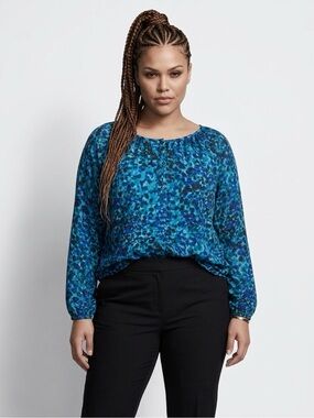 Liz Claiborne Blouse Sheer Button Front Blue Green Size XL